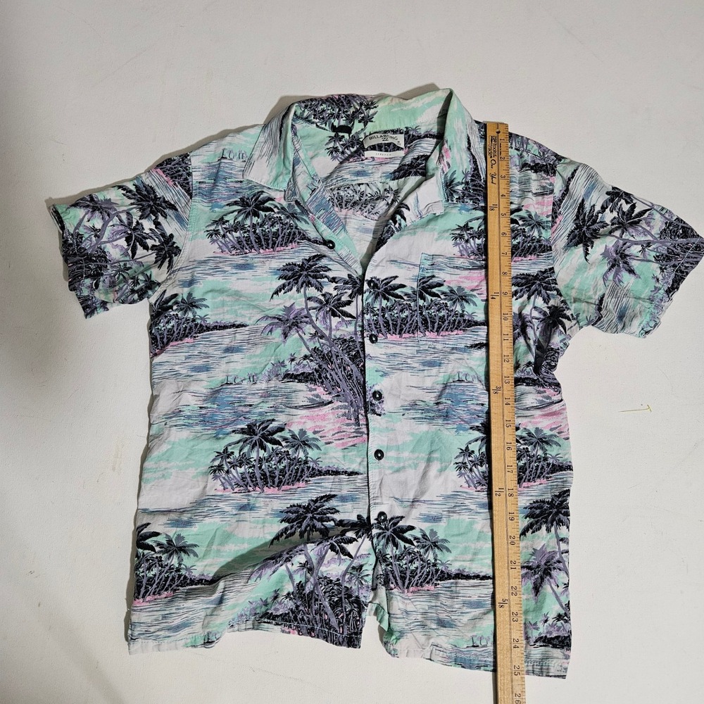 Billabong Mens Short Sleeve Button Down Tropical Palm Tree Shirt Mint Green M - Picture 3 of 4